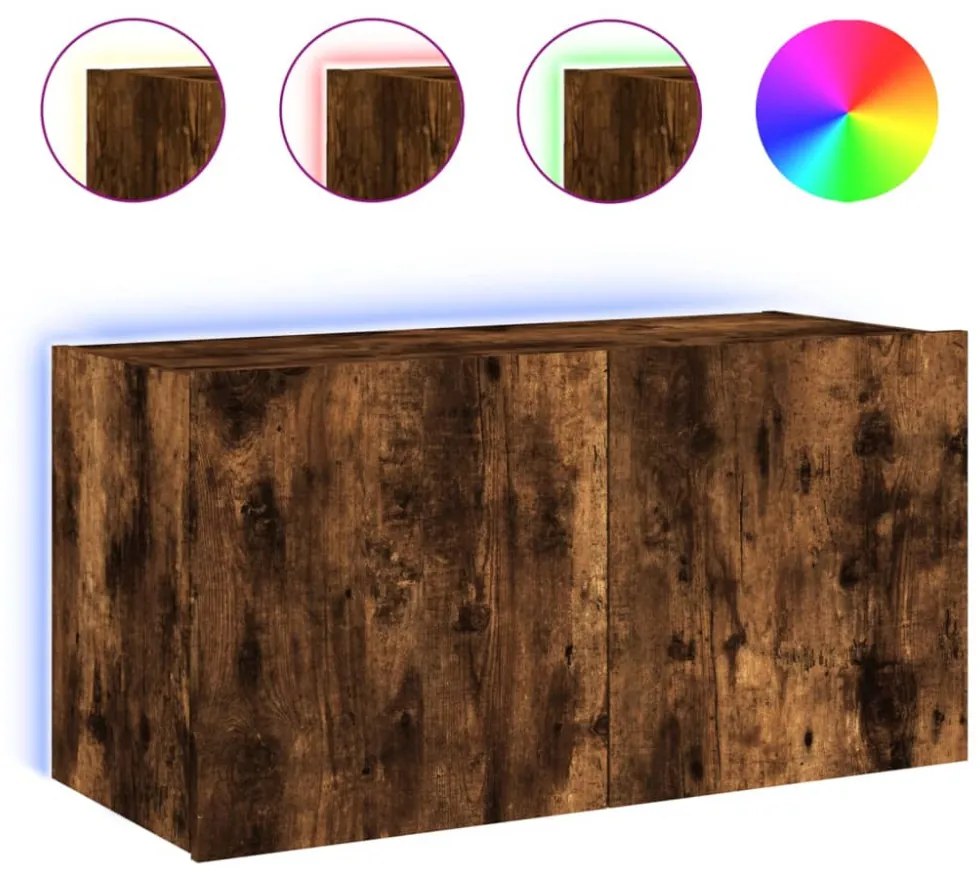 füstös tölgy színű fali TV-szekrény LED-ekkel 80x35x41 cm