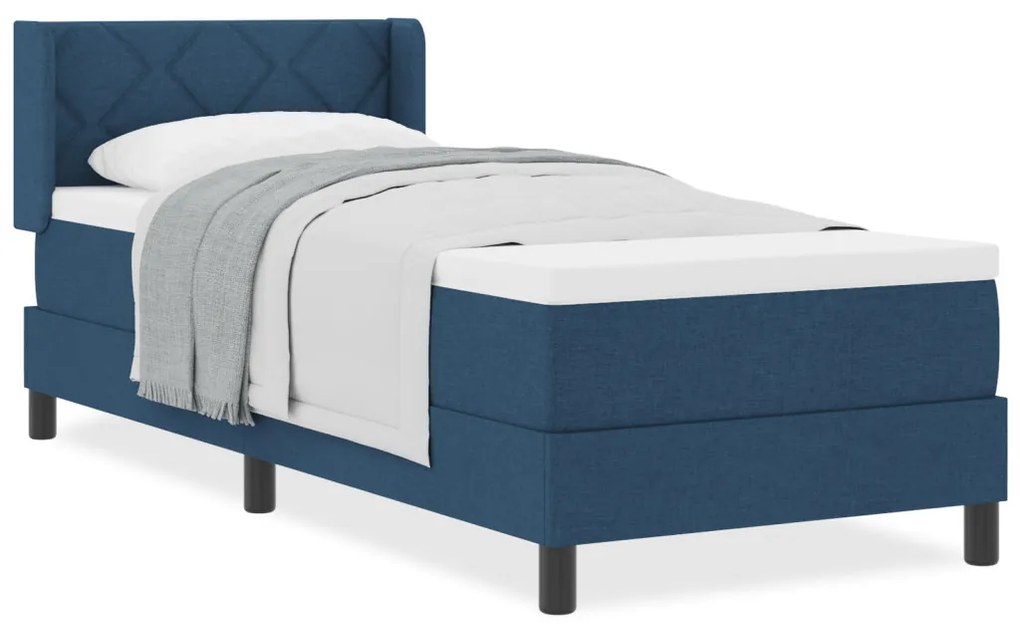 Boxspring ágy matraccal, kék színben, 80 x 200 cm, szövet