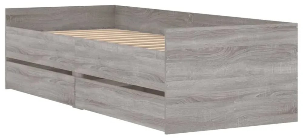 szürke sonoma tölgy színű műfa ágykeret fiókokkal 100 x 200 cm