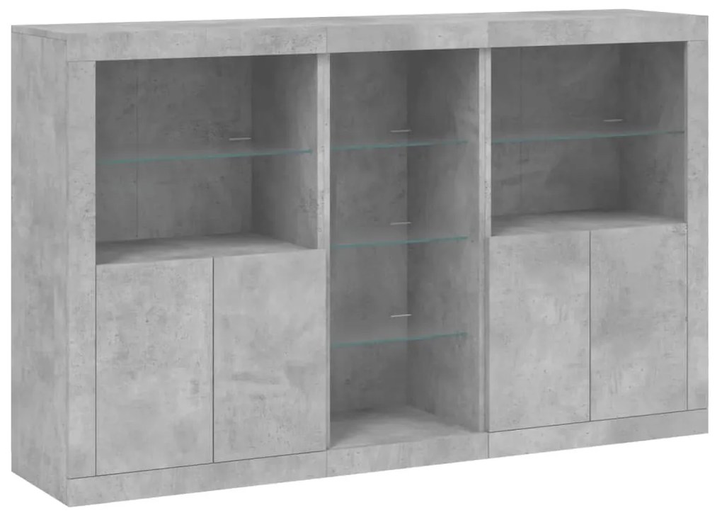 betonszürke tálalószekrény LED-világítással 162 x 37 x 100 cm