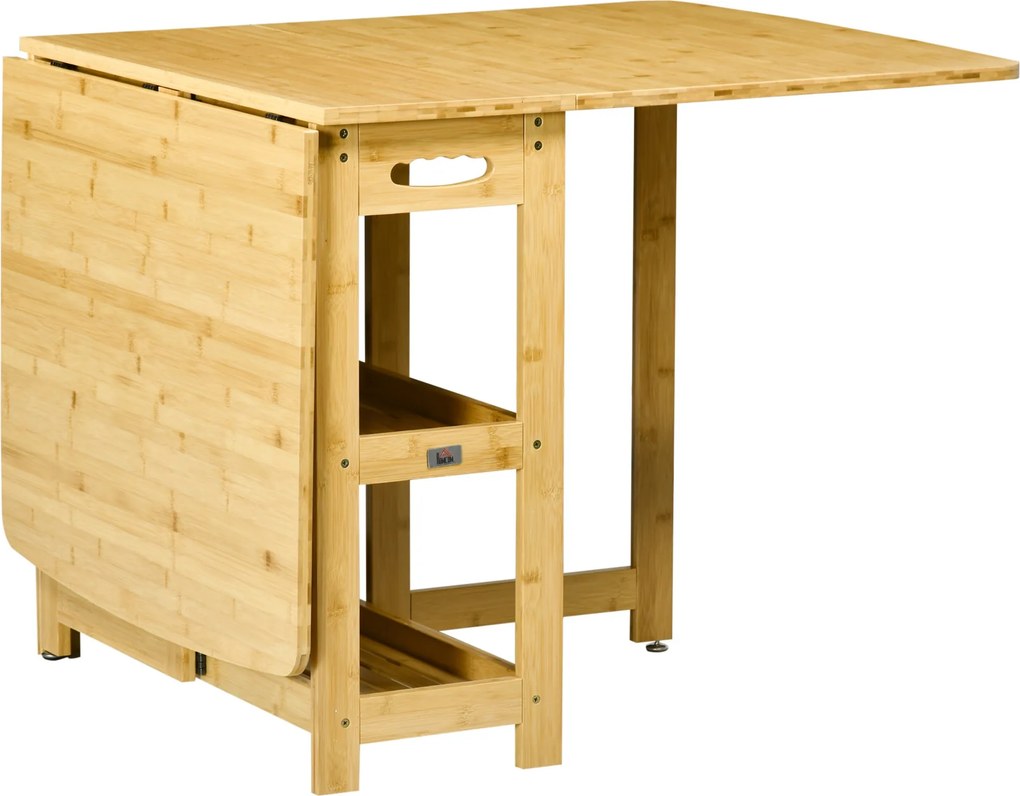 HOMCOM Összecsukható Étkezőasztal 6 Személyrészére Polcokkal Konyhai Asztal Kis Terekhez 149,5 x 80 x 73,5 cm Természetes | Aosom