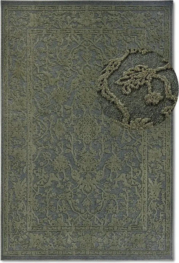 Modern szőnyeg nappaliba 200x290cm, zöld dombornyomott 3D minta,újrahasznosítás