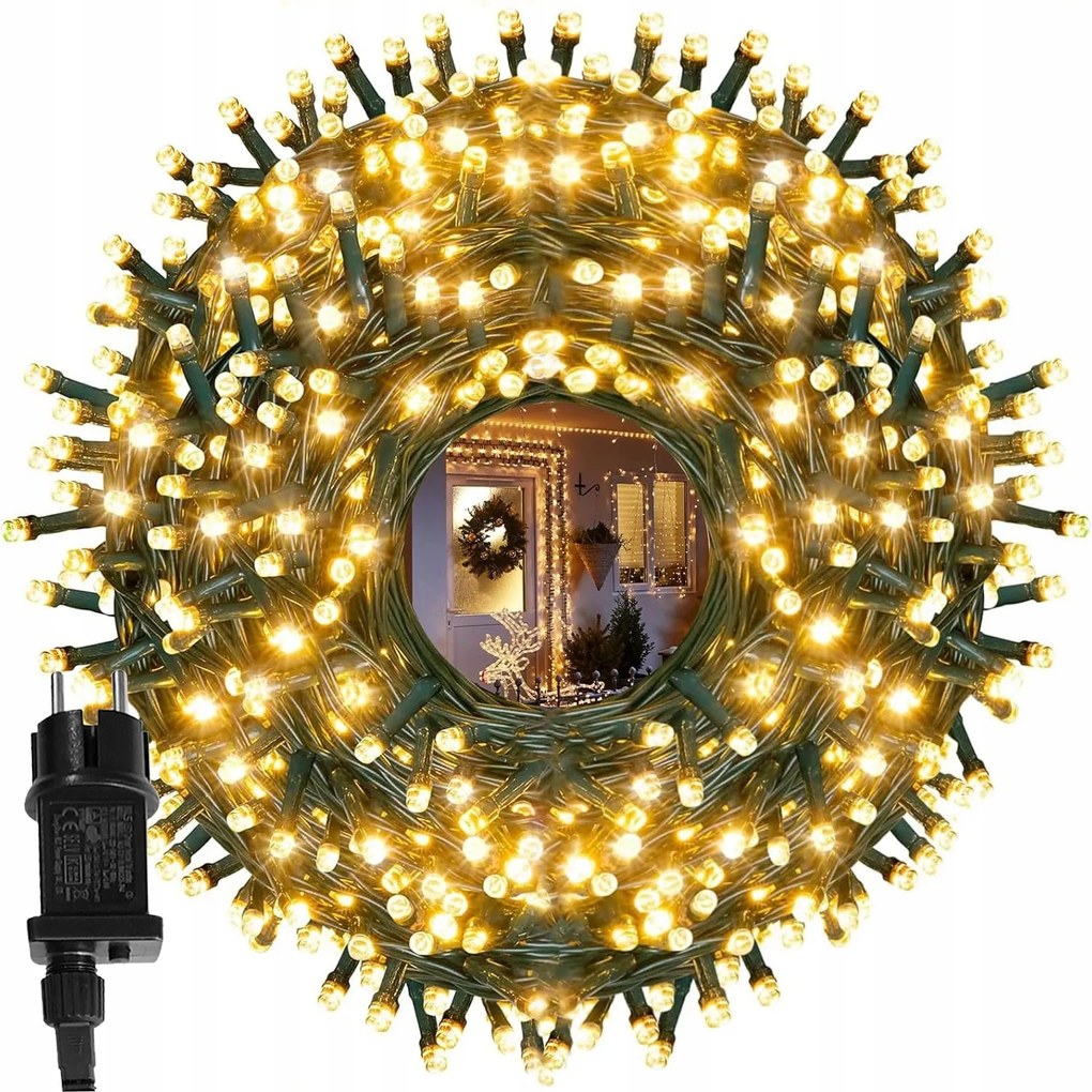 Karácsonyfa Fényfüzér 100M 600 Led Kültéri Fényfüggöny IP44 Fehér Meleg