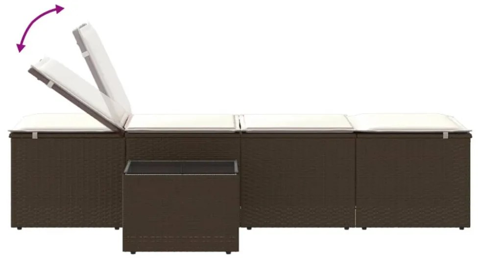 2 db barna polyrattan napozóágy asztallal