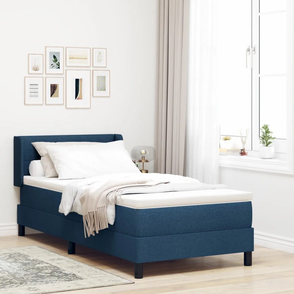 vidaXL Boxspring ágy matraccal Kék 90 x 190 cm Szövet és Mérnöki Fa