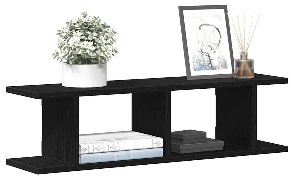 2 db fekete tölgyszínű szerelt fa fali polc 75 x 18 x 20 cm