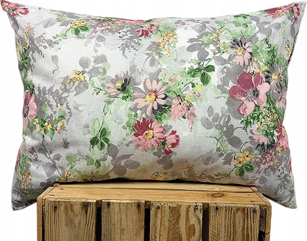 Pamut párnahuzat Prémium színes virágokkal szürke 1775 50x70