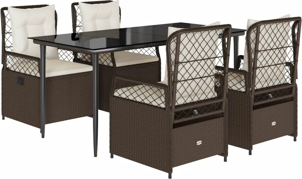 vidaXL 5 részes barna polyrattan kerti étkezőgarnitúra párnákkal