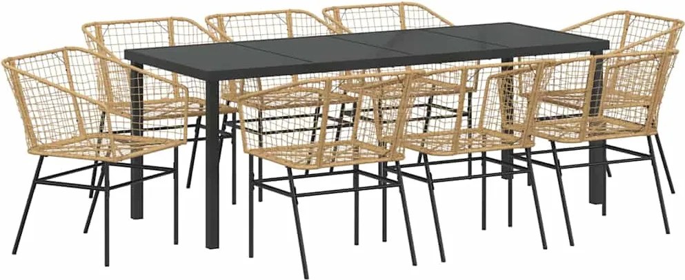 vidaXL Kert étkező szett 9 pcs Barna polirattan
