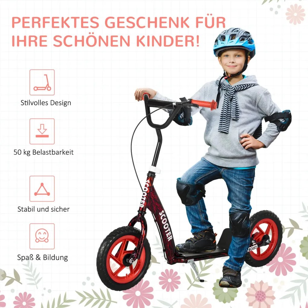 AIYAPLAY gyerek roller, állítható magasságú roller gyerekeknek, fékkel, acél, műanyag, piros