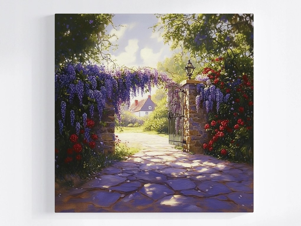 Poszter Virágzó Falu Glicinia Wisteria Rózsa Kapu 80x80