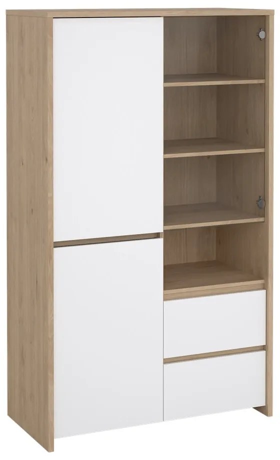 Fehér-natúr színű tálalószekrény tölgyfa dekorral 100x170x48 cm Next – Tvilum