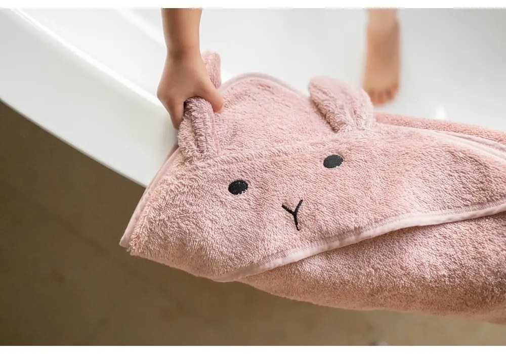 Rózsaszíes barna pamut kapucnis gyerek törölköző 75x75 cm Rabbit – Kindsgut