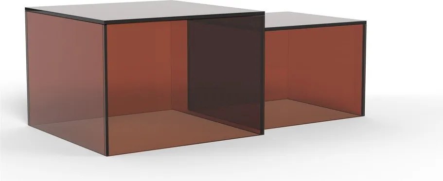 Barna üveg dohányzóasztal szett 2 db-os 50x50 cm Dice – Actona