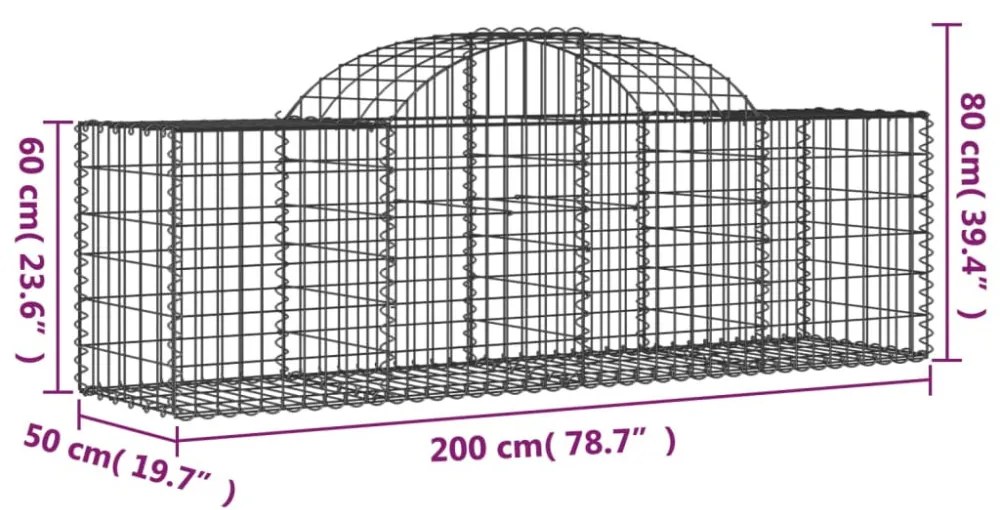 vidaXL 6 db íves horganyzott vas gabion kosár 200x50x60/80 cm