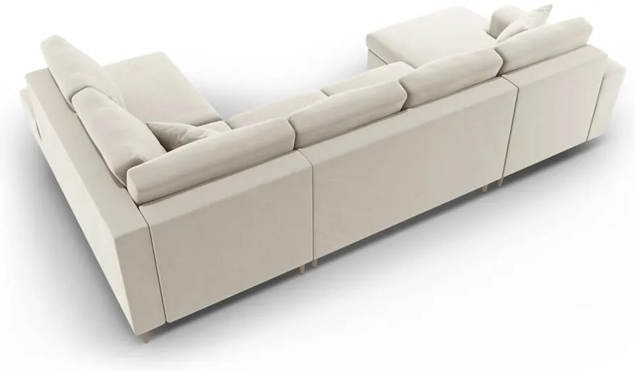 Bézs bársony kinyitható tárolóhelyes sarokkanapé (jobb oldali-U alakú) Kyoto – Cosmopolitan Design