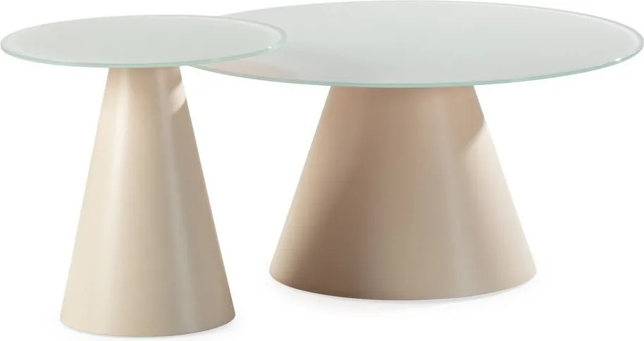 Krémszínű kerek dohányzóasztal szett 2 db-os üveg asztallappal ø 80 cm Vida – MOME