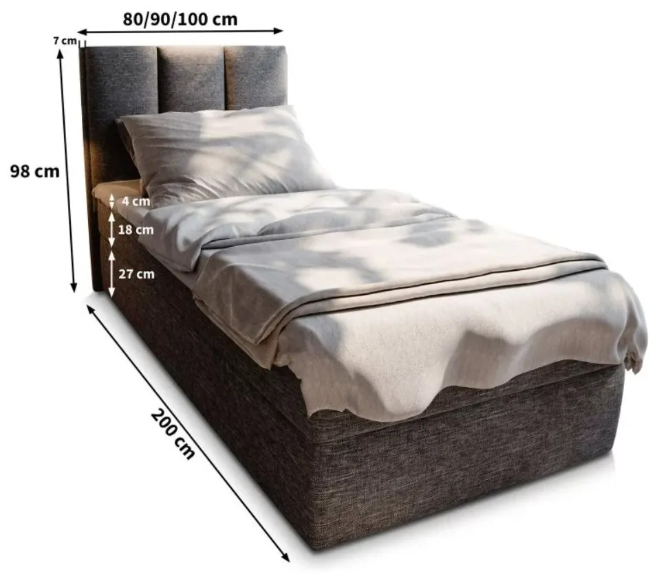 Kárpitozott boxspring ágy MERALIS 100x200 cm szürke Matrac: Bonell rugós matrac