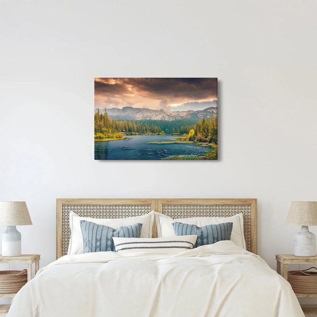 Egy kép a hegyi folyó és a hegyek (90x60 cm)