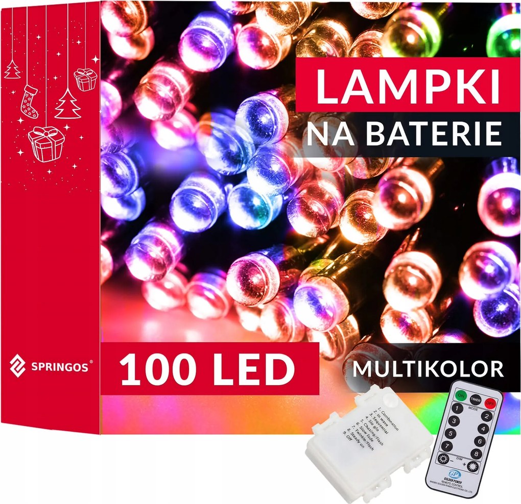 Karácsonyfa Lámpa Kültéri/beltéri 10m 100 Led Távirányító 8 Funkció Multikolor IP44
