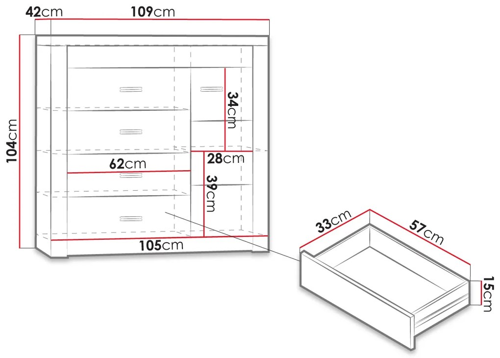 Komód Nadenas N17 (fehér craft tölgy) (LED világítással). 1103654