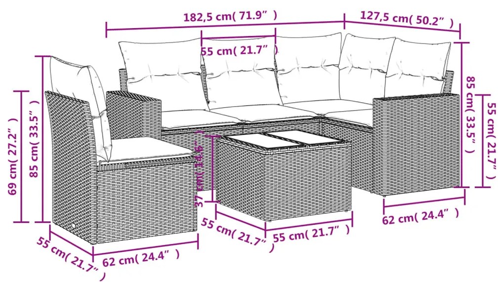 6 részes világosszürke polyrattan kerti ülőgarnitúra párnákkal