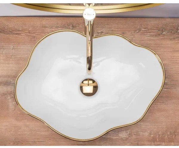 REA-U0696 - Ráépíthető mosdó PEARL 38x50,5 cm kerámia/fényes fehér/arany