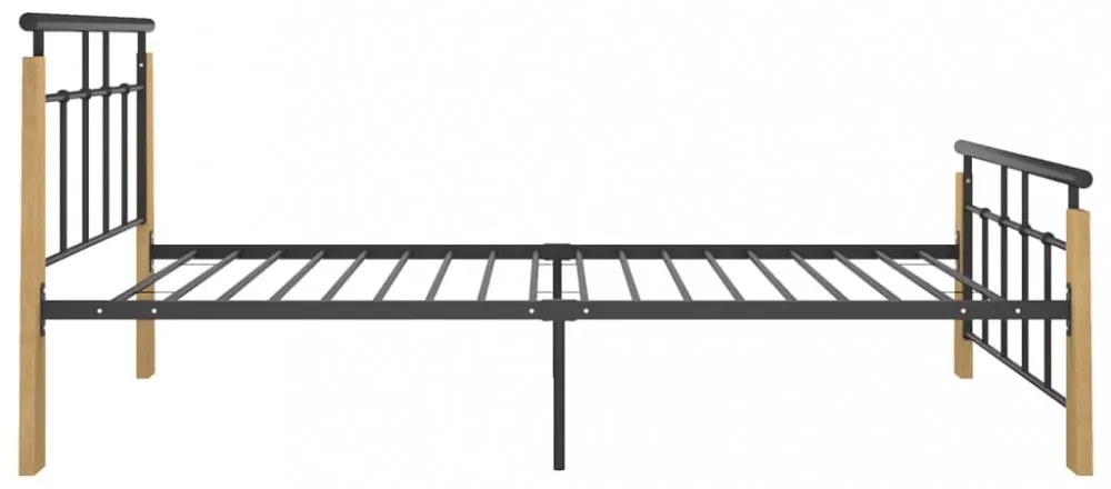 vidaXL fém és tömör tölgyfa ágykeret 90 x 200 cm
