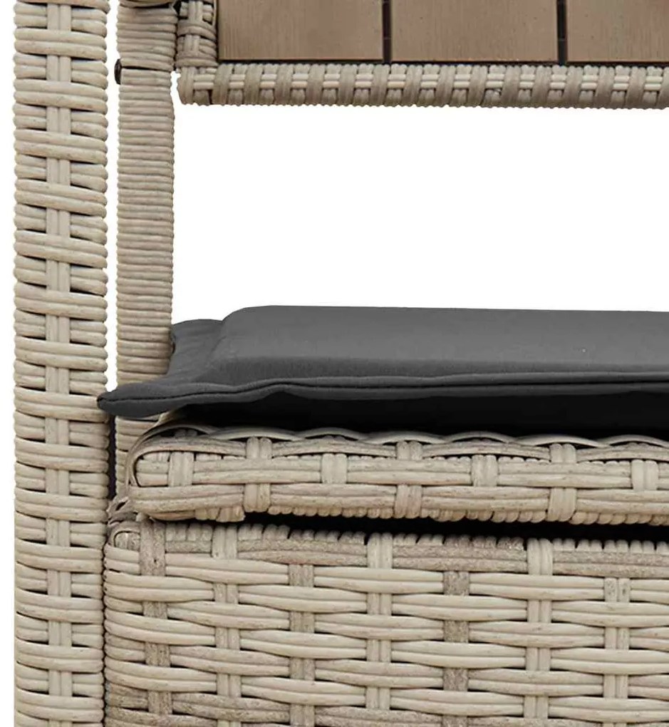 világosszürke polyrattan kerti tárolópad párnával