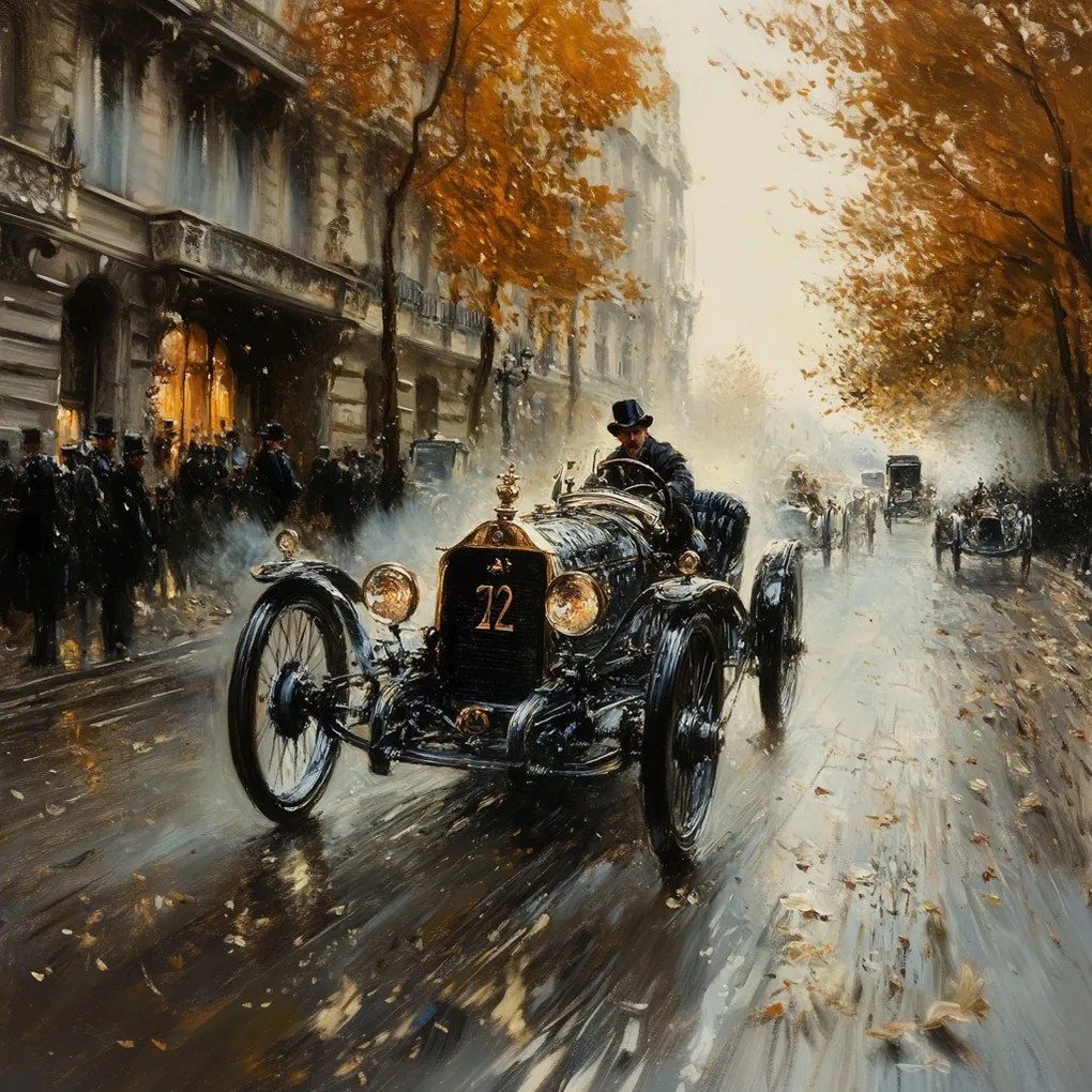 Vászonkép Canvas Retro Autó Utcai Verseny Emberek Város 80x80