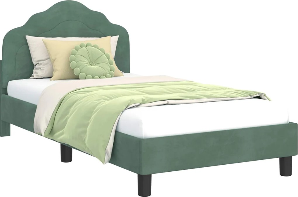 vidaXL Gyerekágy kerettel fejtámlával Tengeri Zöld 80 x 160 cm Bársony