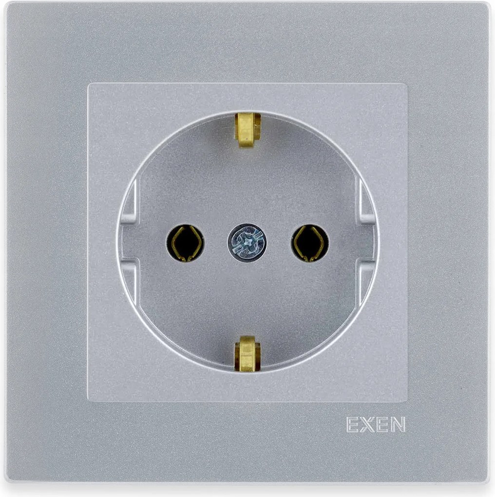 Exen Schuko szimpla aljzat földeléssel 2P+E Ezüst keret Ezüst