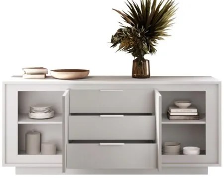 SKY 2.0 komód 2 ajtóval és 3 fiókkal, fehér matt lakkozott vázzal és előlapokkal