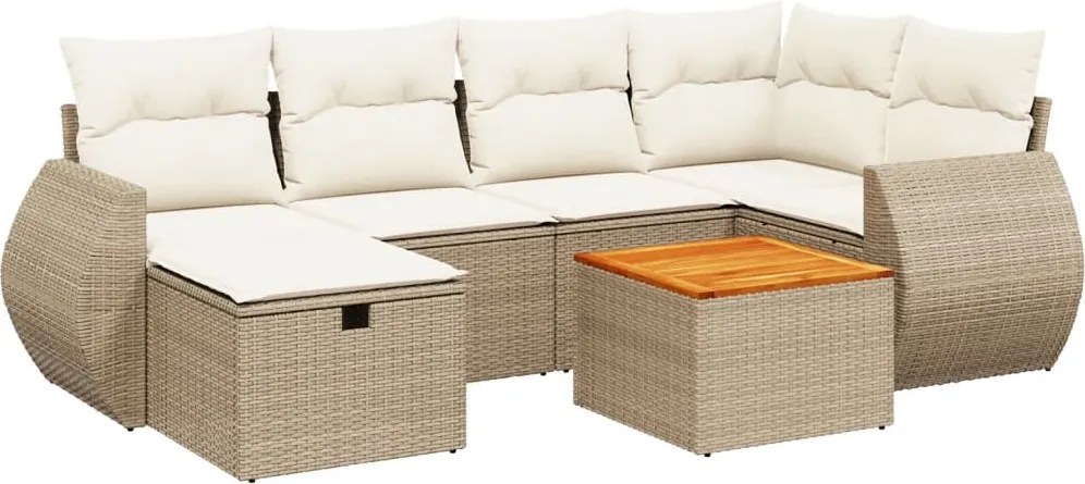 vidaXL 7 részes bézs polyrattan kerti ülőgarnitúra párnákkal