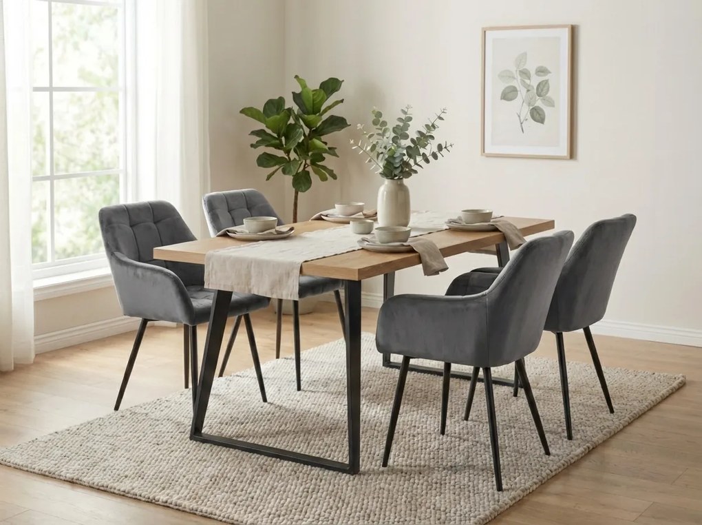 Szürke LOREN VELVET étkezőfotel fekete lábakkal