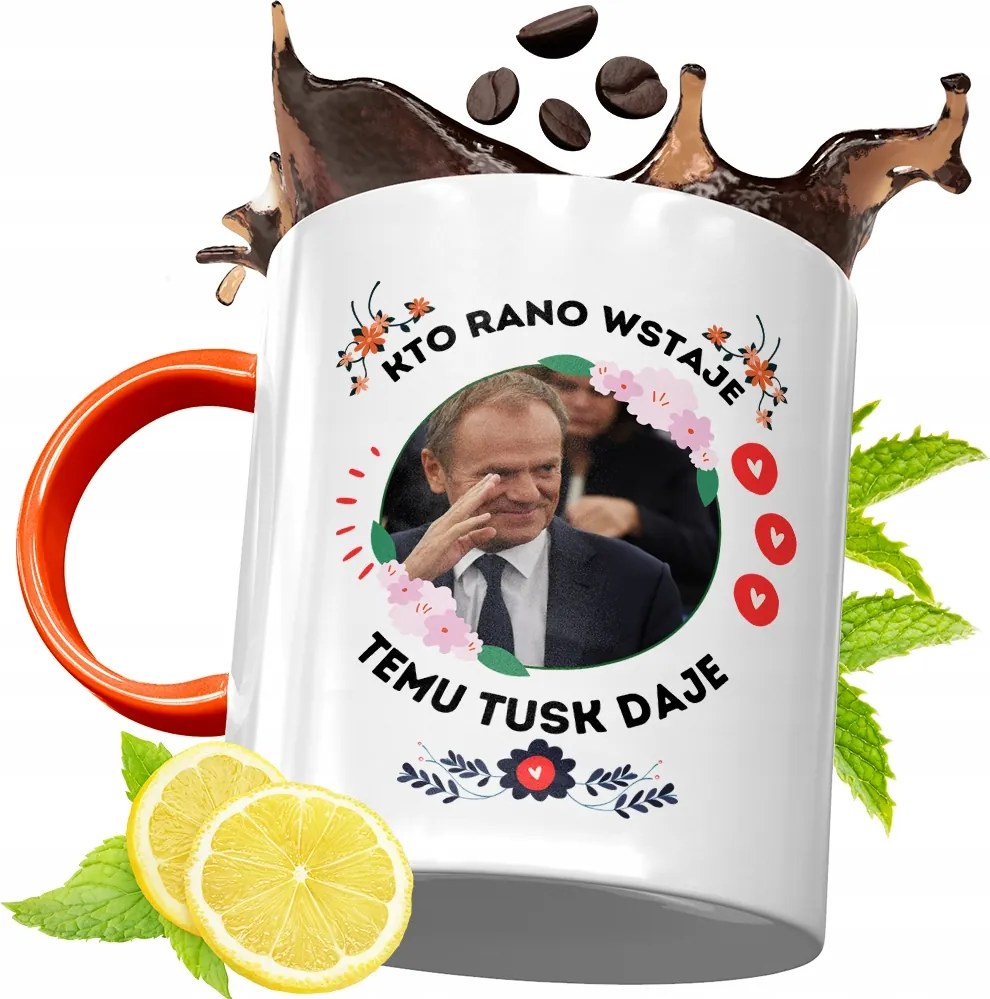 Donald Tusk Narancssárga Bögre Ajándék, fényképes nyomattal