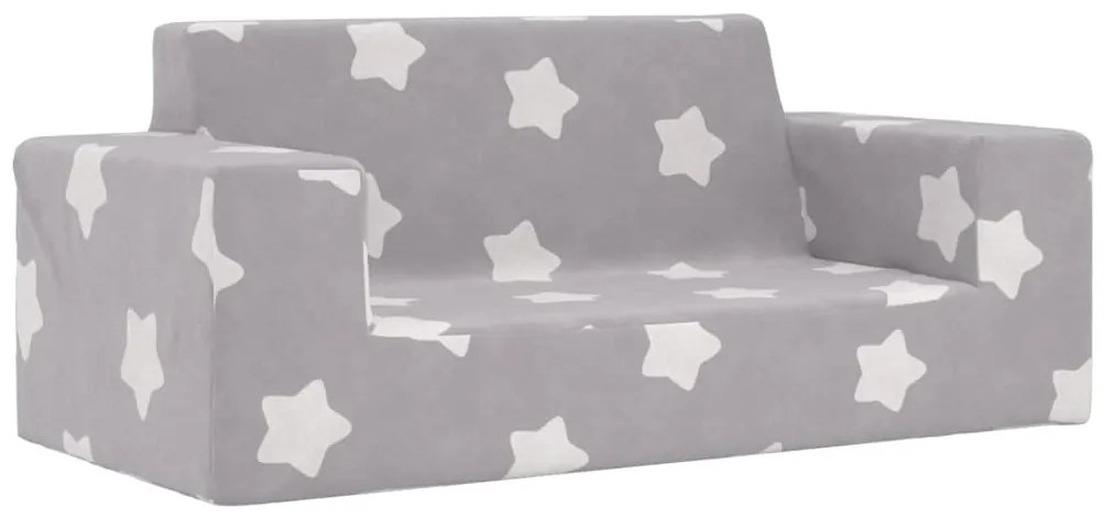 2 személyes világosszürke csillagmintás puha plüss gyerekkanapé