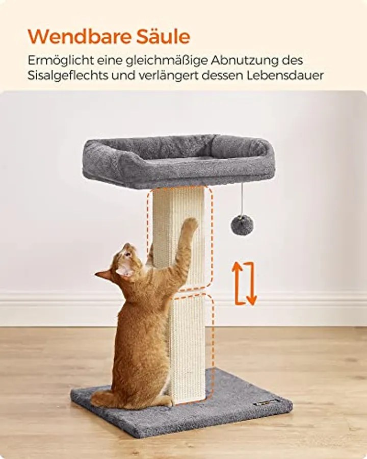 Macskakaparó oszlop, macskakaparó 40 x 30 cm-es platformmal, világosszürke