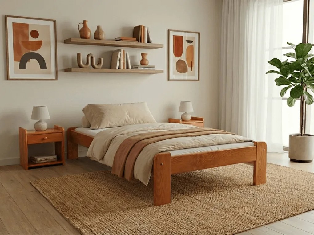 ADA ágy 90x200 cm, égerfa Ágyrács: Lamellás ágyrács, Matrac: Deluxe 10 cm matrac