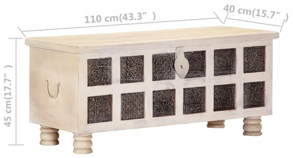 fehér tömör akácfa tárolóláda 110 x 40 x 45 cm