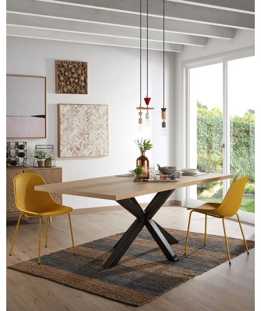 Étkezőasztal tölgyfa dekorral, 200 x 100 cm - Kave Home