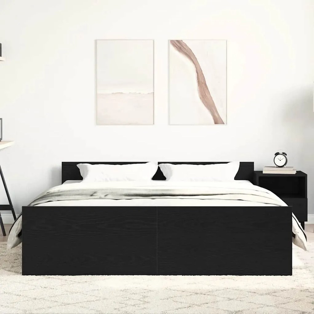 fekete tölgy színű szerelt fa ágykeret matrac nélkül 160x200 cm