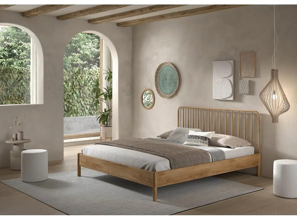 Natúr színű tölgyfa franciaágy ágyrács nélkül 180x200 cm Olive Spindle – Vipack