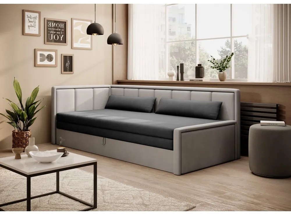 Szürke zsenília kinyitható-tárolóhelyes kanapé 214 cm Fulgeo – ELTAP
