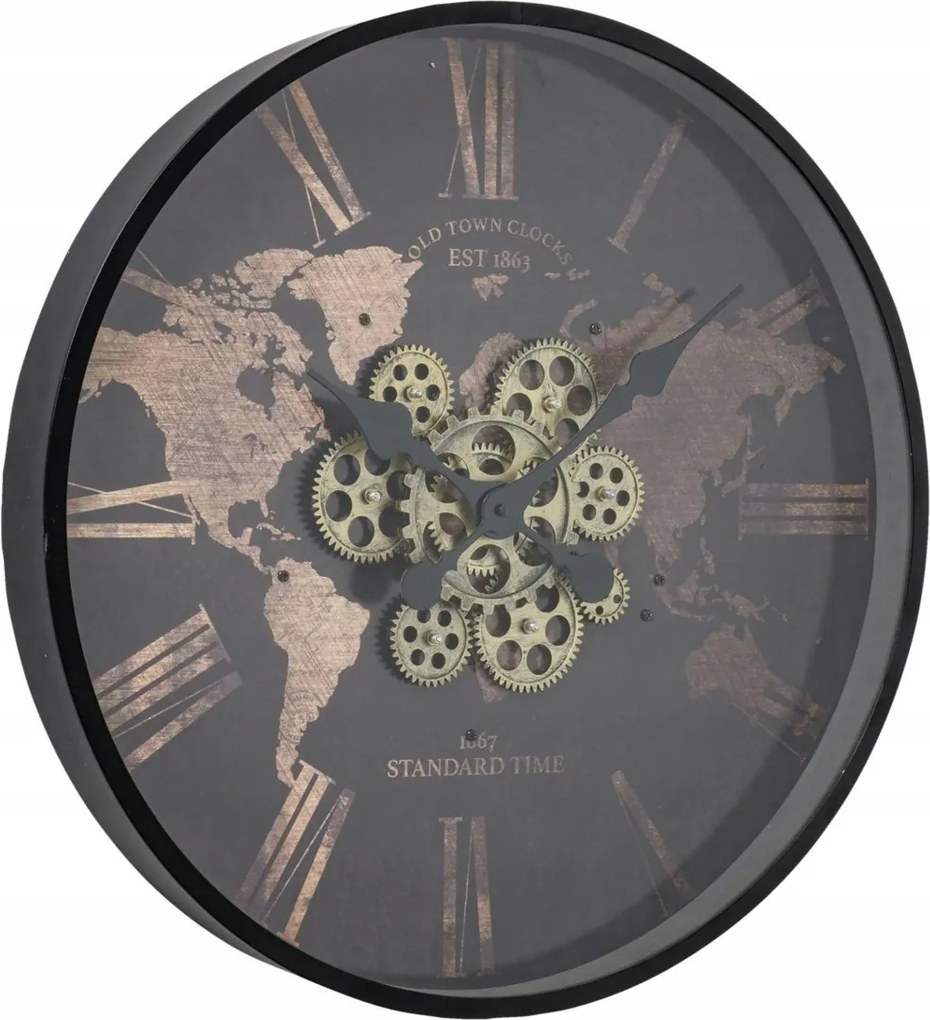 Falióra Kerek Modern Mdf Világtérkép Fekete 57X6 CM
