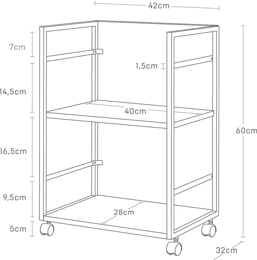 Fehér fém gurulós polcos állvány 42x60 cm Tower – YAMAZAKI