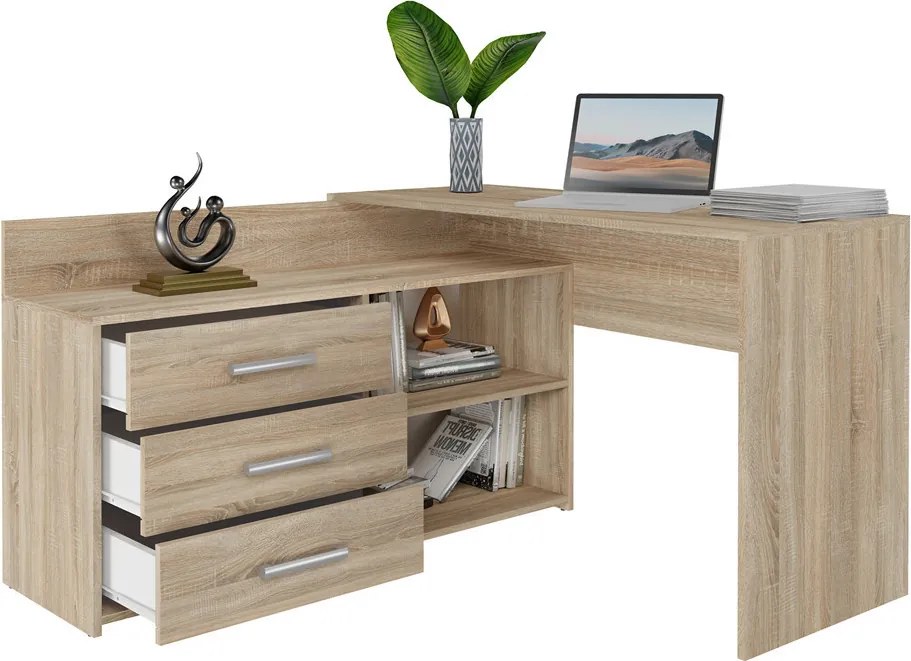 Dany sarok íróasztal polccal, tárolóval, sonoma