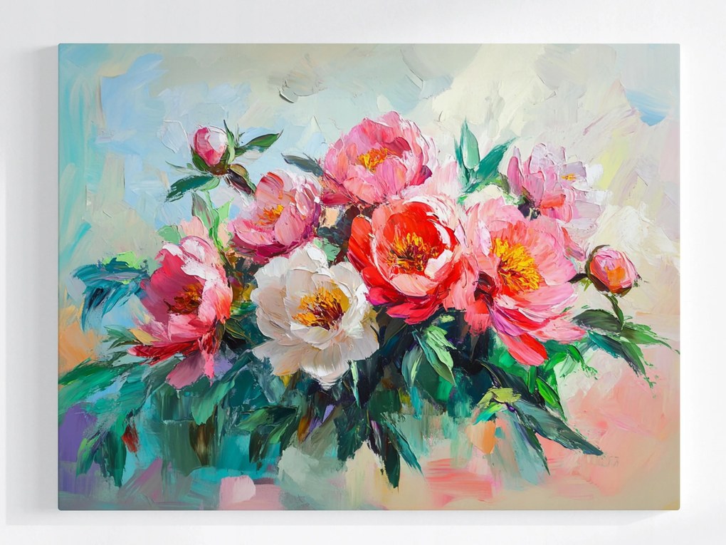 Poszter Természet Virágok Bazsarózsa Peonie Virágok Csokor 80x60