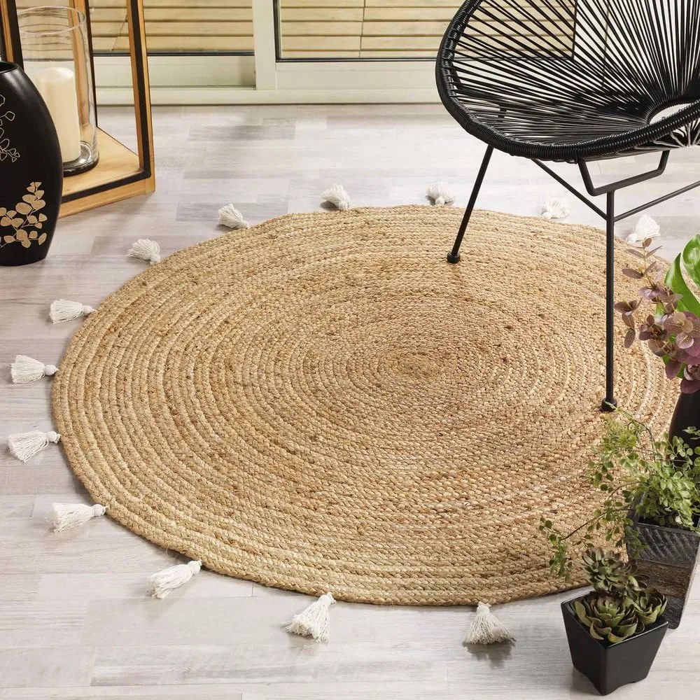 Fehér-natúr színű kerek szőnyeg ø 120 cm Shira – douceur d'intérieur