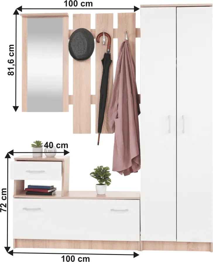 Előszobafal, sonoma tölgy/fehér, ASTER